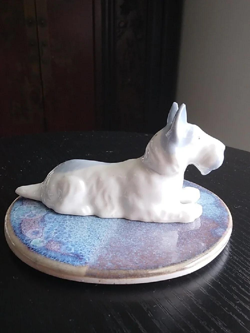 Vintage White and Blue Ceramic Scottie Dog Figurine